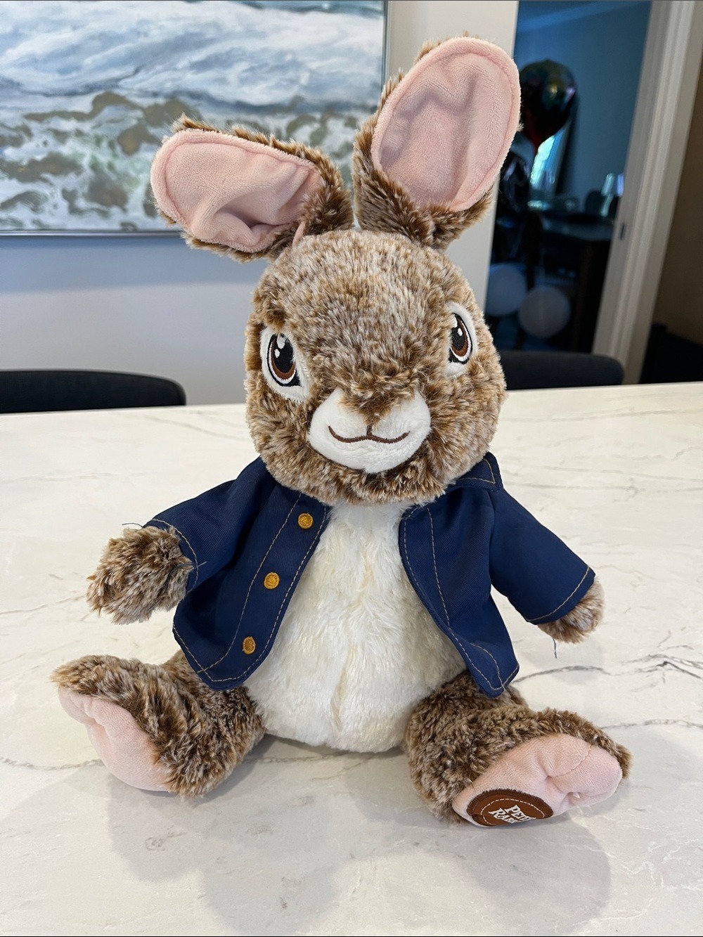 Brown & White Plush Peter Rabbit Bunny with Navy Jacket - Soft Stuffed Animal